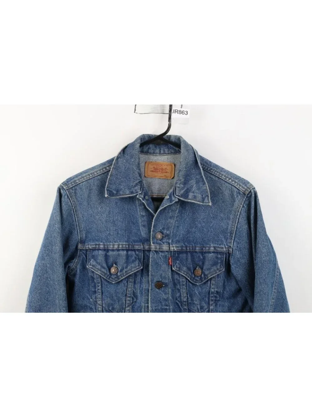 Vintage 80s Levis Mens 34 Distressed Type III Denim Jean Trucker Jacket Blue USA